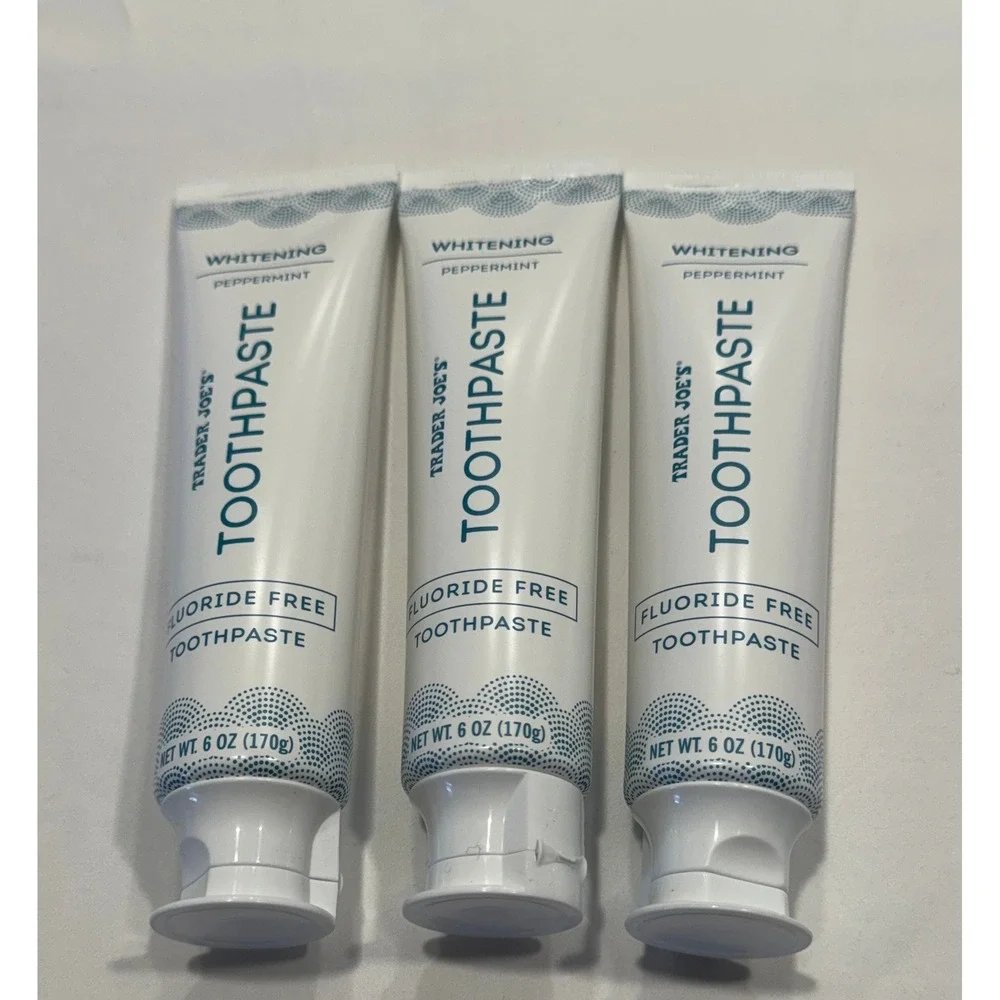 Trader Joe's Peppermint Toothpaste Whitening Fluoride‎ Free 3 Pack 6oz White New